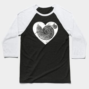 Fossilized Ammonite Heart Love Shell Archaeology Teacher Gift Baseball T-Shirt